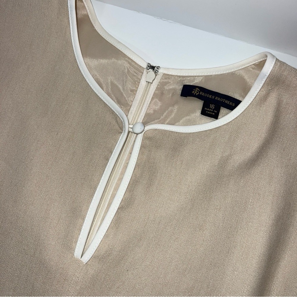 Brooks Brothers Linen Blend Shift Dress Women Size 16 Tan Quiet Luxury Preppy - Picture 8 of 11